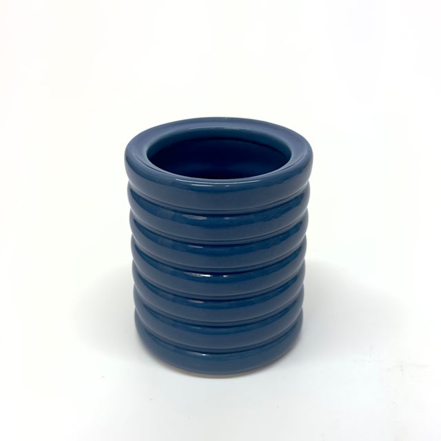 Turquoise Late 20th Century Mixed Aqua and Turquoise Cylindrical Ceramic Vase Curation - Group of 7 For Sale - Image 8 of 12