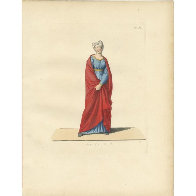Bonnard, Medieval Costume Figures, Hand-Colored Engravings, 1845, Set of 4 For Sale - Image 6 of 10