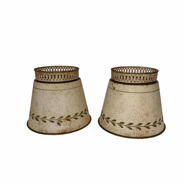 Farmhouse Vintage Mid Century Tole Lamp Shades - A Pair For Sale - Image 3 of 6