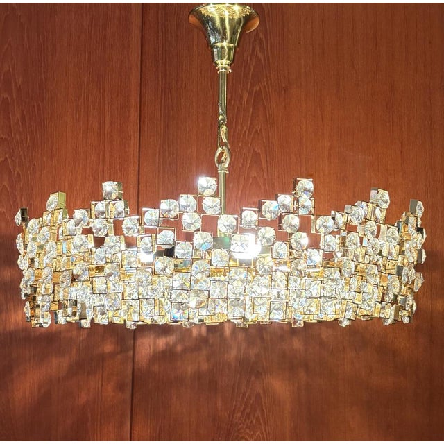 Mid-Century Modern Brass and Crystal Glass Chandelier from Palwa, 1970s For Sale - Image 3 of 9