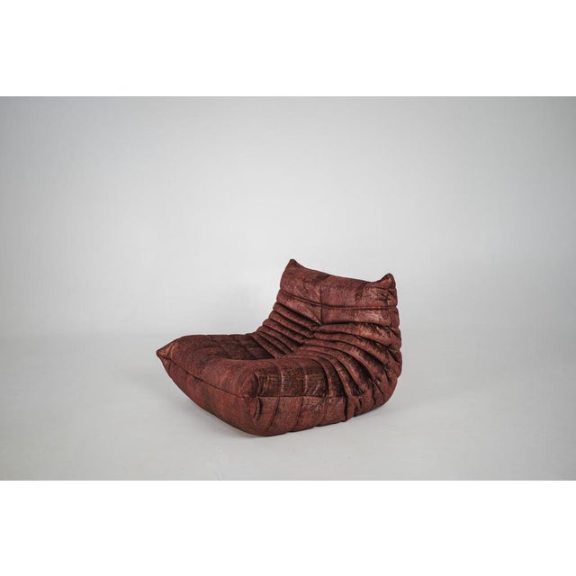 1970s Set of Togo Lounge Chair and Ottoman in Rust Velvet by Michel Ducaroy for Ligne Roset, 1973 For Sale - Image 5 of 18