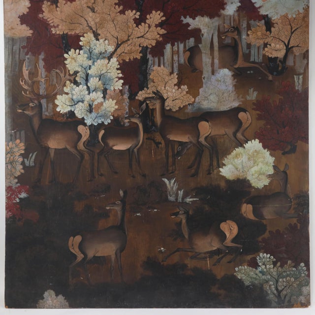Rustic Vintage Woodland Deer Scene Painting on Wood Block Panel For Sale - Image 3 of 12