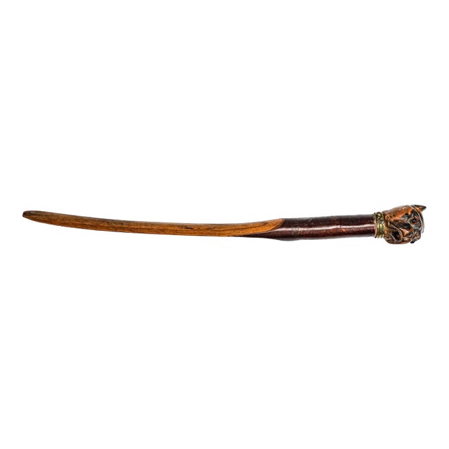 Amazing Hand Carved Wood British Bull Dog Antique Desk Letter Opener Office Decor For Sale