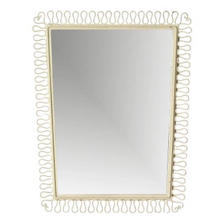 Rectangular Ivory Enameled Wrought Iron Mirror in the style of Gio Ponti, Italy, 1950s For Sale