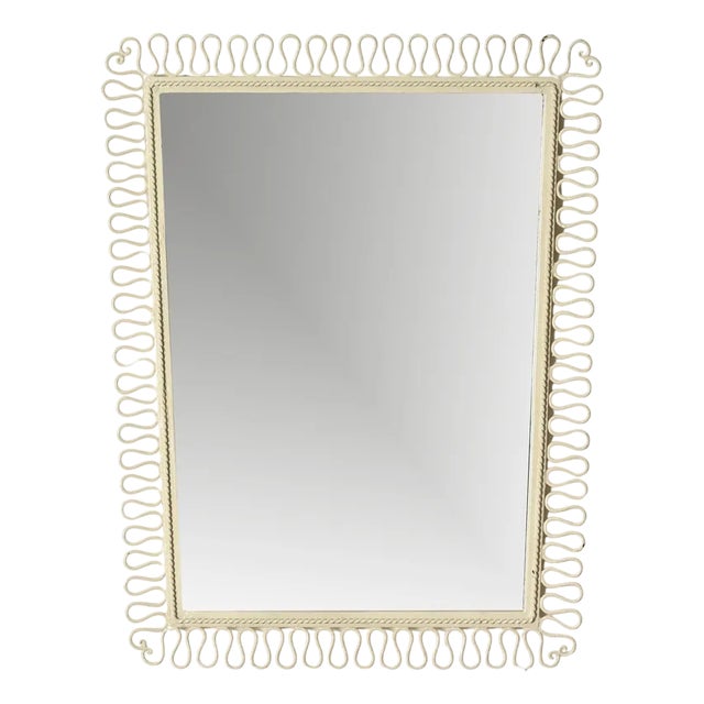 Rectangular Ivory Enameled Wrought Iron Mirror in the style of Gio Ponti, Italy, 1950s For Sale