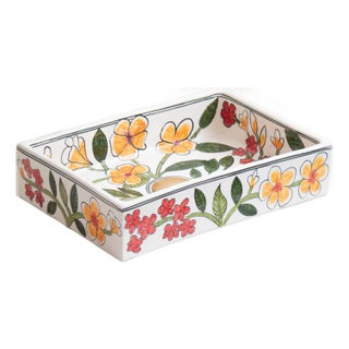 Custom Made Mini Rectangular Floral Bathroom Sink, Handmade Washbasin, Hand-Painted Vessel Sink For Sale