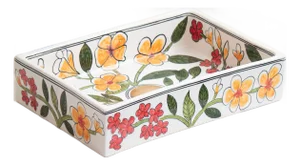 Custom Made Mini Rectangular Floral Bathroom Sink, Handmade Washbasin, Hand-Painted Vessel Sink