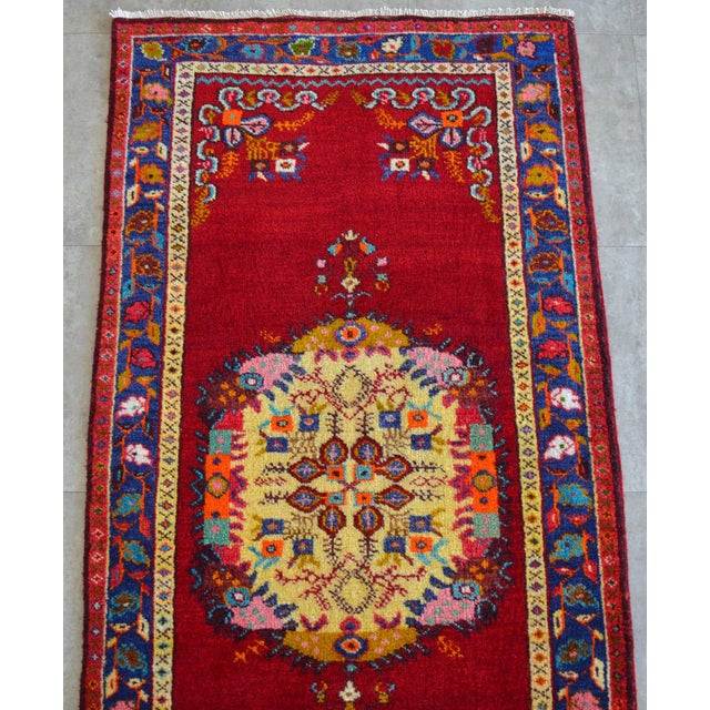 1950s Hand-Knotted Turkish Runner Rug Bold Colors Tribal Hallway Decor Lady Bug Pattern Unused - 3'4" X 13' For Sale - Image 11 of 17