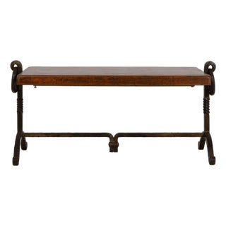 Brutalist Coffee Table with Wrought Iron Base, Antique, France, Circa 1970 For Sale