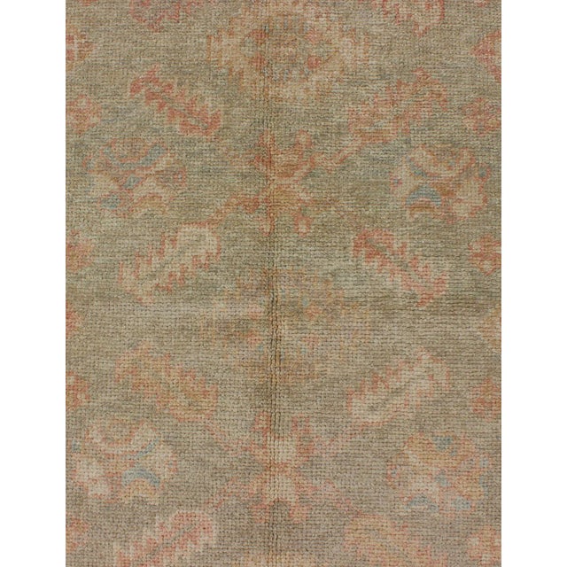 Late 20th Century Turkish Oushak Rug in Soft Sage Green, Muted Terracotta, and Faded Blue Accents 4' X 5'3" For Sale - Image 5 of 8