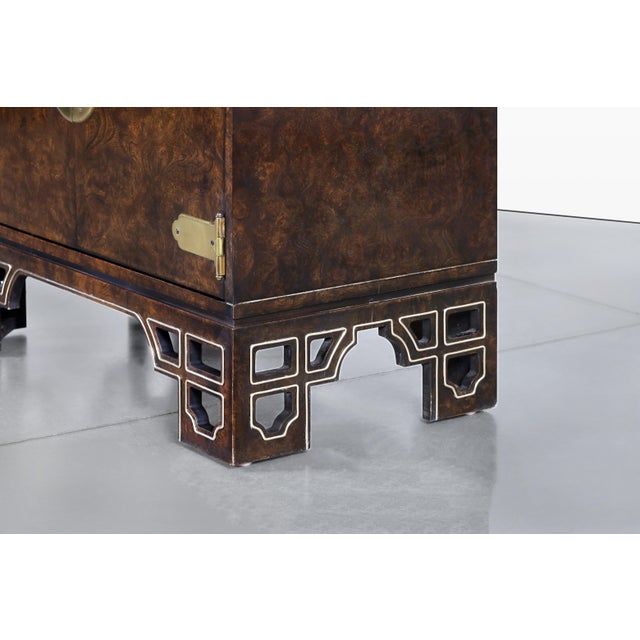 Wood Vintage Asian-Style Burl Wood and Brass Cabinets by Mastercraft, a Pair For Sale - Image 7 of 13