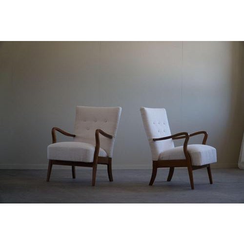 Set of Mid-Century Modern Danish Lounge Chairs in Bouclé & Beech, 1960s For Sale - Image 3 of 16