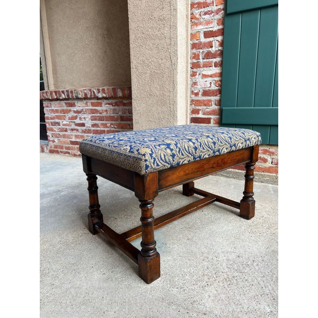 English Antique English Oak Bench Upholstered Window Seat Jacobean Revival C1920 For Sale - Image 3 of 18