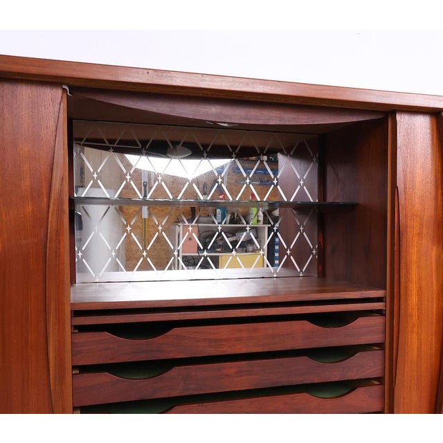 Brown Vintage Teak Highboard or High Sideboard with 4 Sliding Doors, 1960s For Sale - Image 8 of 18