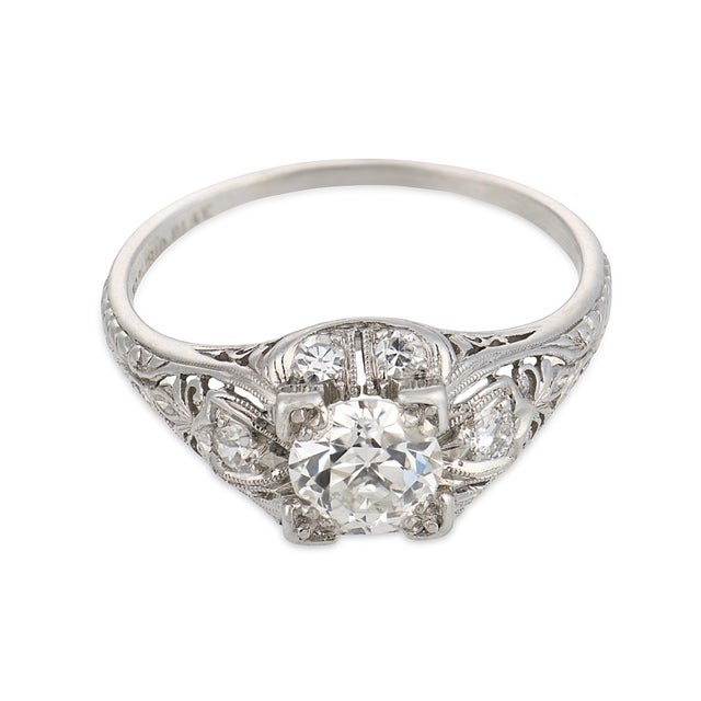 Art Deco 1930s Art Deco Diamond Platinum Engagement Ring, Size 6 For Sale - Image 3 of 6