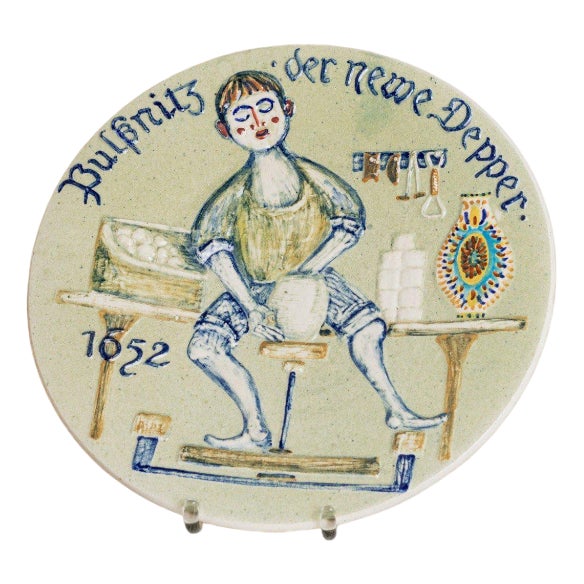 Wall Plate Ceramic by Werner Schmidt for Pulsnitz, Germany, 1970s For Sale