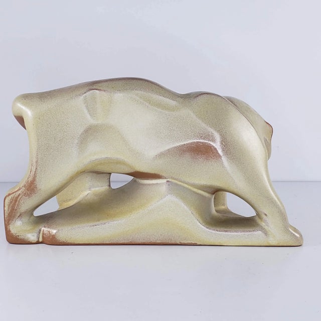 Mid 20th Century Mid 20th Century Frankoma Pacing Ocelot Bookend Puma Mountain Lion Cougar Desert Sand Htf #112 For Sale - Image 5 of 7