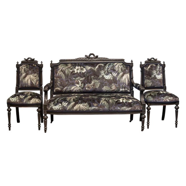 19th Century Napoleon III Ebonized Salon Suite, Set of 3 For Sale