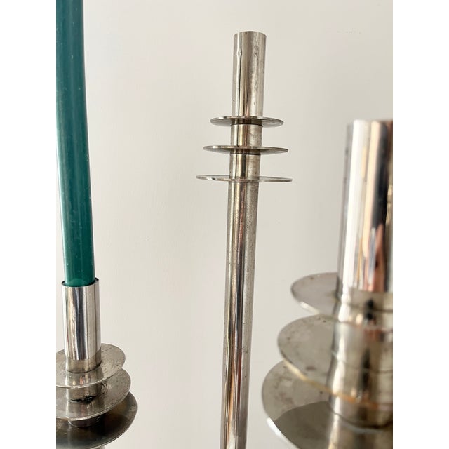 Metal Vintage Art Deco Modernist Chrome Candlesticks, 1930s, Set of 3 For Sale - Image 7 of 17