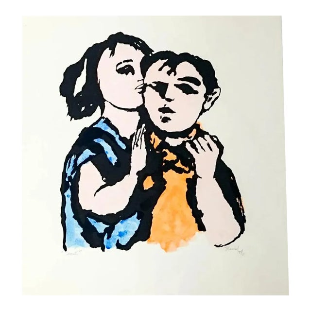 1966 Frank Kleinholz Secrets Figural Serigraph With Watercolor For Sale