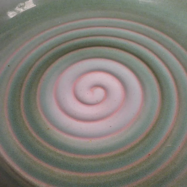 Art Deco Green Ceramic Bowl from Karlsruhe Majolika, in Flawless conditions. Designed 1920 to 1949 This piece has an...