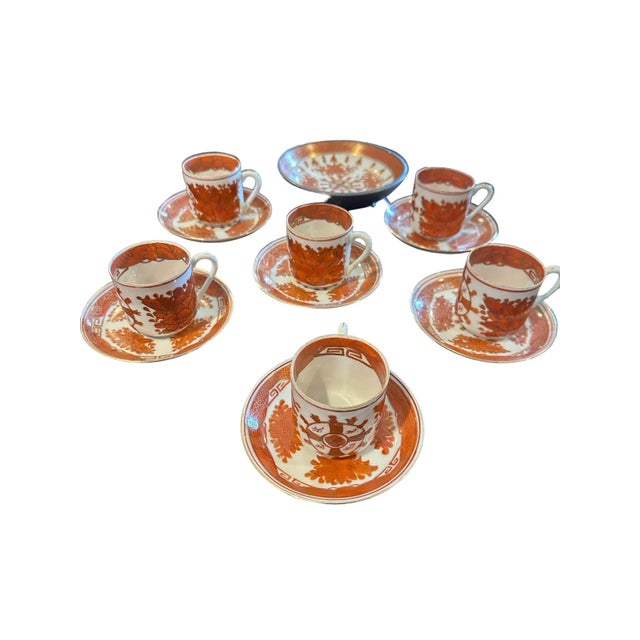 Vintage Japanese Tea Set With Decorative Bowl in Orange and GoldGilded