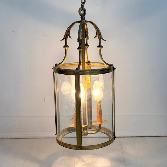 Louis XVI Style Brass Lantern Pendant Light, 1930s For Sale - Image 3 of 9