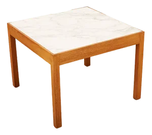 Side Table in Wood & White Marble Top