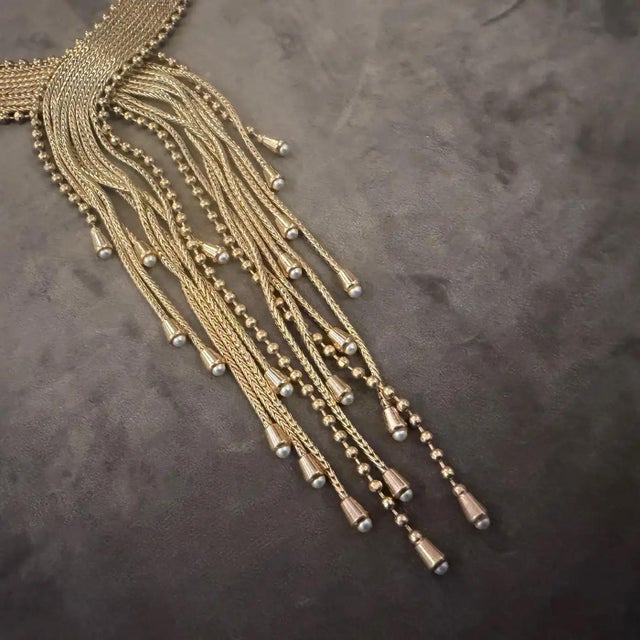 2000s Vintage Costume Jewelry Gilded Metal and Faux Pearls Necklace For Sale - Image 9 of 18