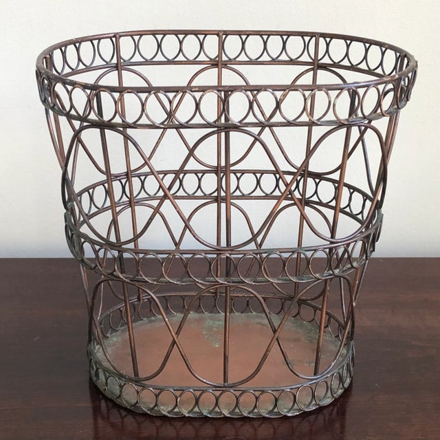 Metal Mid-20th Century Open Weave Metal Wastebasket For Sale - Image 7 of 12