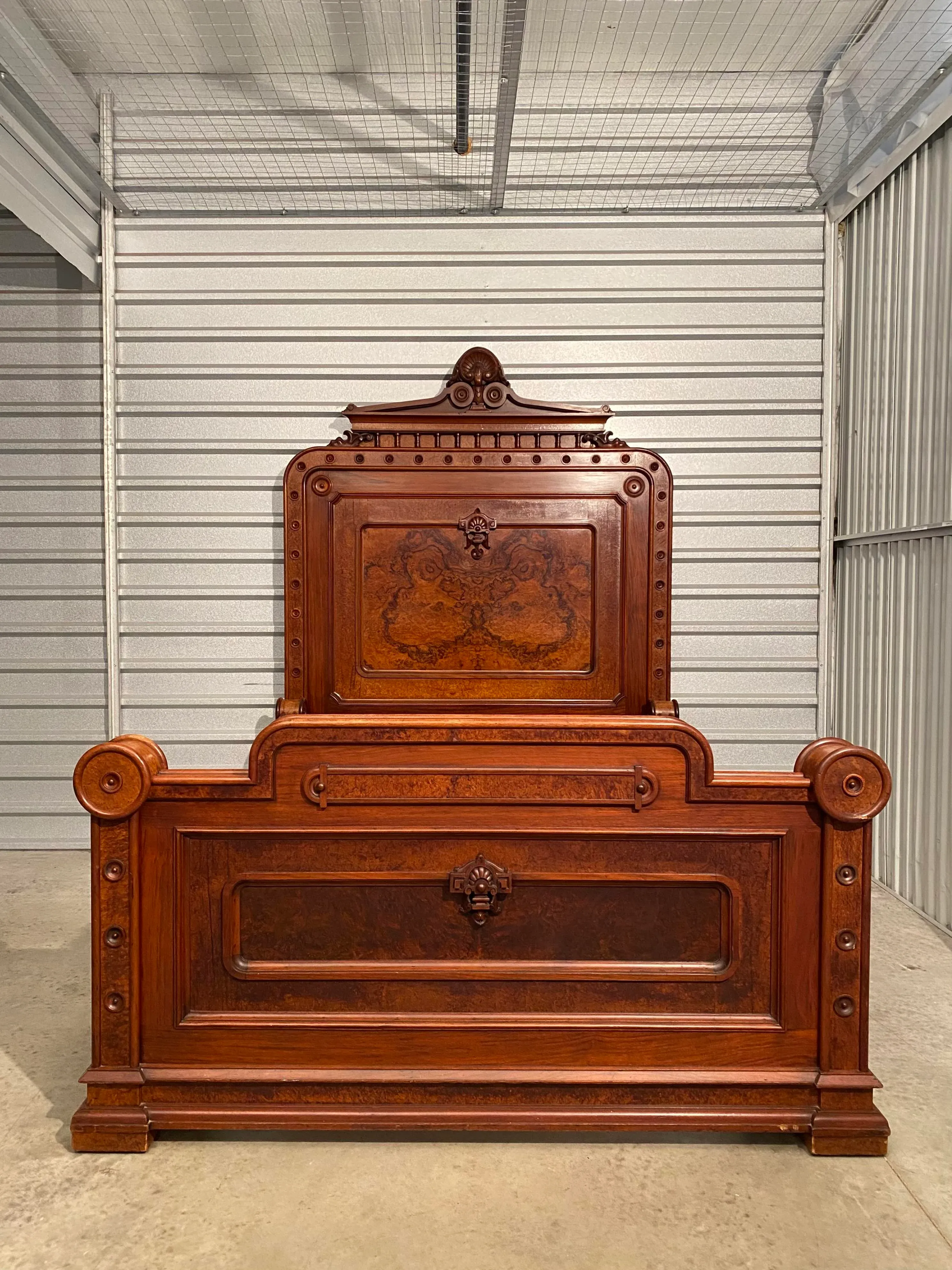 Late Victorian 19th C. George Henkels Attributed Walnut + Burl Bed