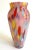 This vintage 1980's Post Modern Abstract hand blown studio art glass multicolor tall flower vase is a very special and...