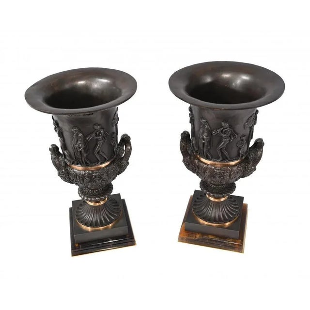 Classical Bronze Campana Urns, Set of 2 For Sale - Image 5 of 12