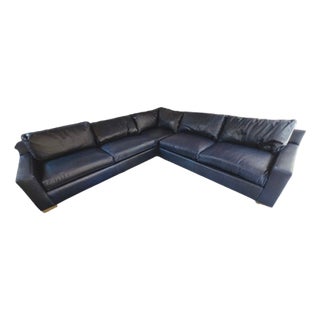 Brand New Lee Industries Custom Dark Blue Leather Sectional For Sale
