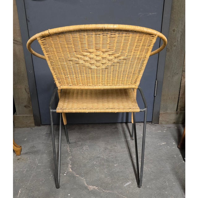 Mid Century Modern Wrought Iron & Wicker Chairs a Pair For Sale - Image 4 of 10