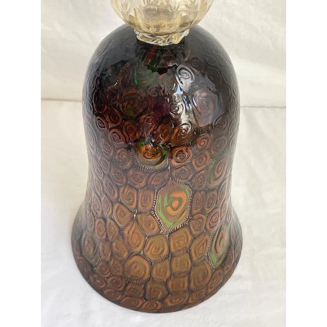Large Collectible, Hand-Blown Amber-Colored Murano Art Glass Vase With Green and Purple Murrine by Master Glassblower Adriano Dalla Valentina For Sale - Image 11 of 18
