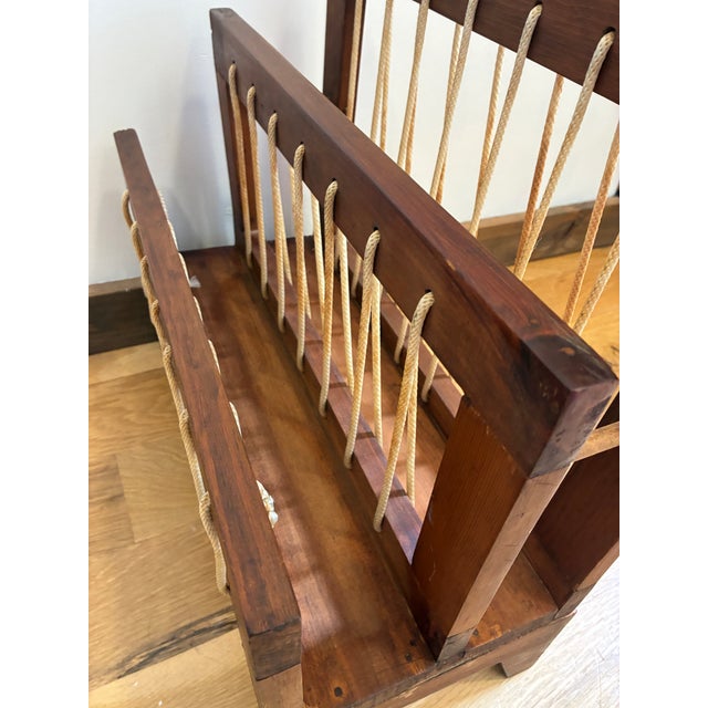 Vintage Danish Modern Style Wood Magazine Rack With Rope Lacing For Sale - Image 11 of 11