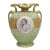 Antique Nippon Hand Painted Porcelain Green Moriage Twin Handle Portrait Vase For Sale