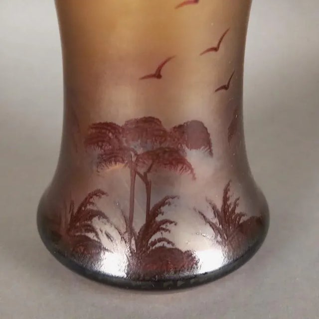 Antique Art Nouveau French Glass Palm Tree Vase For Sale - Image 6 of 7