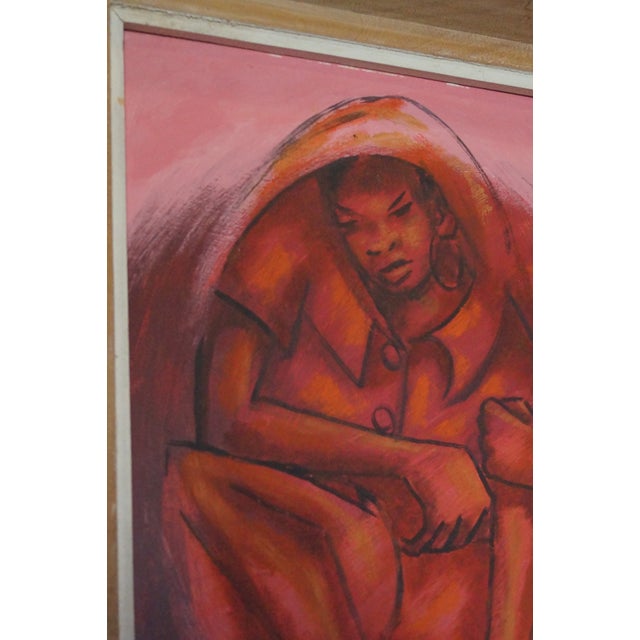 1960s Petion Savain Signed Haitian Pink Figural Painting, Framed For Sale - Image 9 of 12