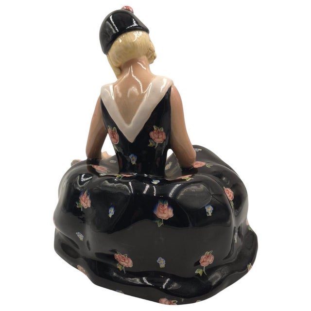 Ceramic Mid-Century Italian Ars Pulchra Torino Large Pottery Figure - Seated Girl With Large Hat For Sale - Image 7 of 11