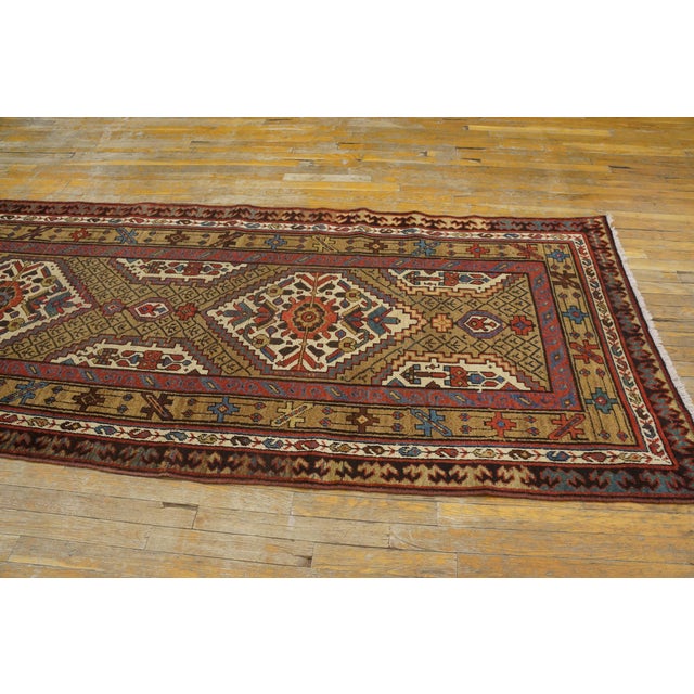 Persian 1890s Tan Camel Medallion Antique Persian Serab Rug 3'5" X 12'5" Handknotted Wool Carpet For Sale - Image 3 of 6