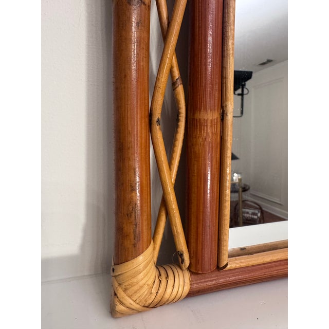 Mid-Century Italian French Riviera Style Bamboo & Rattan Wall Mirror Styled After Franco Albini For Sale - Image 10 of 12