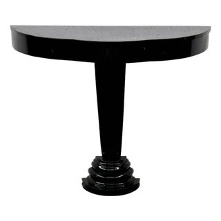 Art Deco Semi-Circular Console Table in Black High-Gloss Lacquer, 1930s For Sale