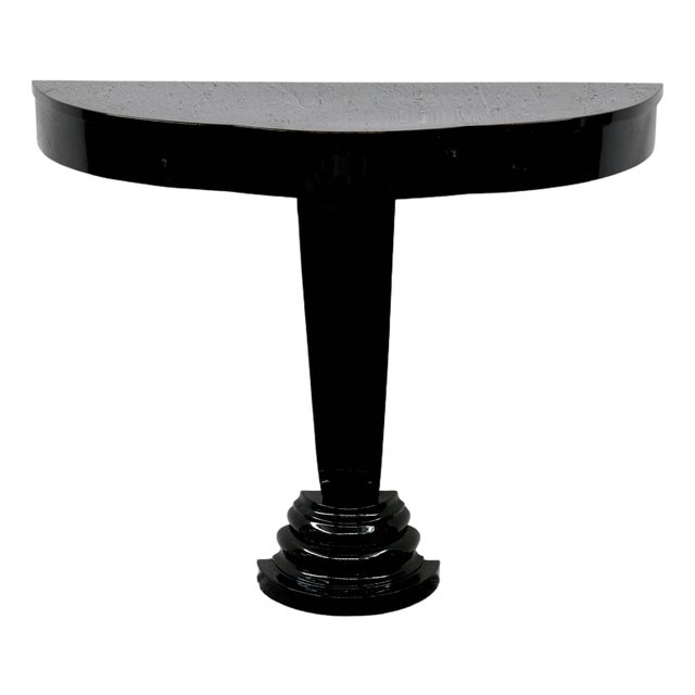 Art Deco Semi-Circular Console Table in Black High-Gloss Lacquer, 1930s For Sale