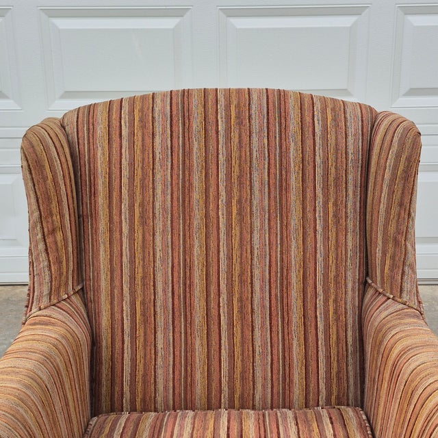 Modern 2010 Stratford Caye Transitional Striped Cocoa Brown Wingback Arm Chair For Sale - Image 3 of 13