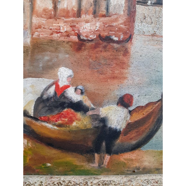 Blue Italian Venetian Fisherman Village Seaside Painting Signed For Sale - Image 8 of 13