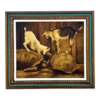 Vintage Boho Original Oil Painting of Animals For Sale