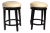 Pair, Vintage Swivel 24 Inch Kitchen Stools Black Wood Tan-Beige Faux Leather Seats For Sale