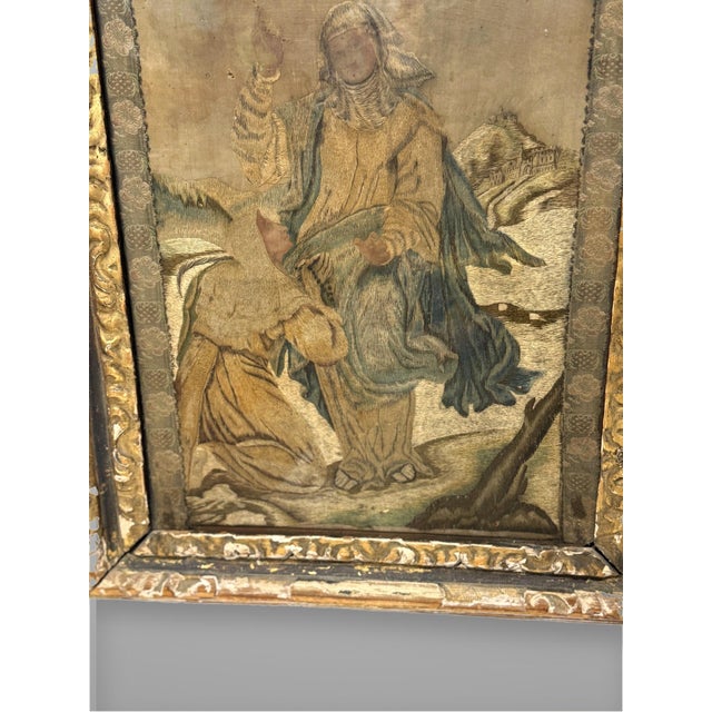 Brown Framed Continental Silk Work "Noli Me Tangere" Stumpwork Panel, 18th Century For Sale - Image 8 of 11